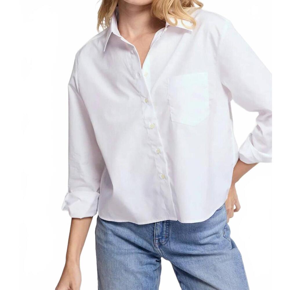 NEW THE SHIRT long sleeve boxy crop top in white linen